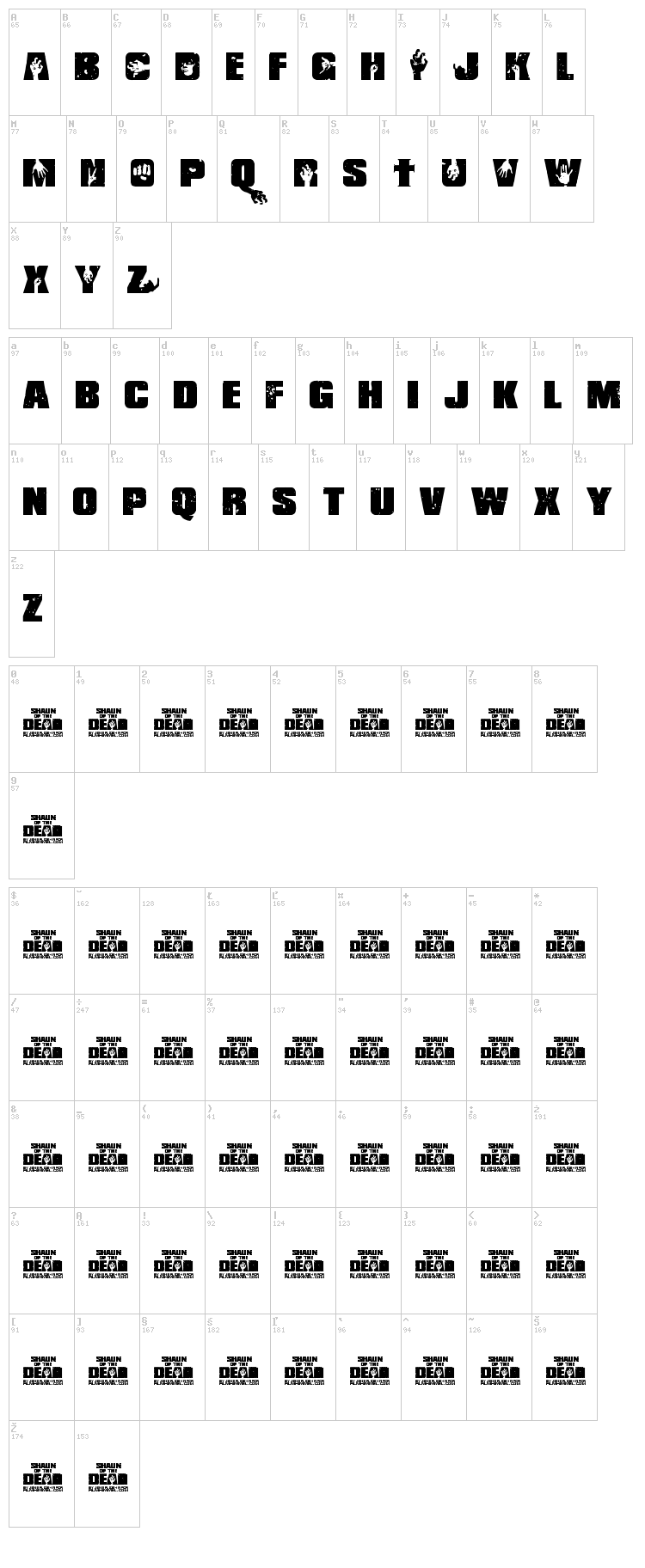 Shaun of the Dead font map
